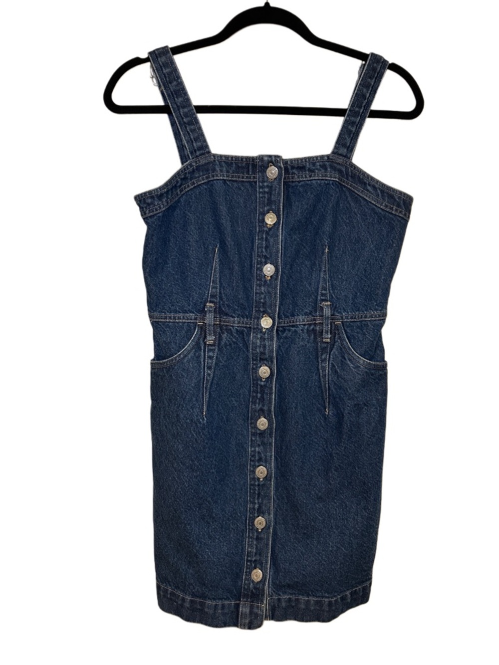 Levi's Blue Denim Overall Button Front Mini Dress with Contrast Stitching